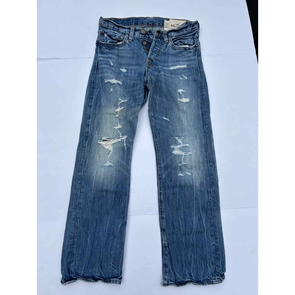 Hollister Jeans Men's 28x30 Classic Straight Button-Fly‎ Distressed Blue Denim
